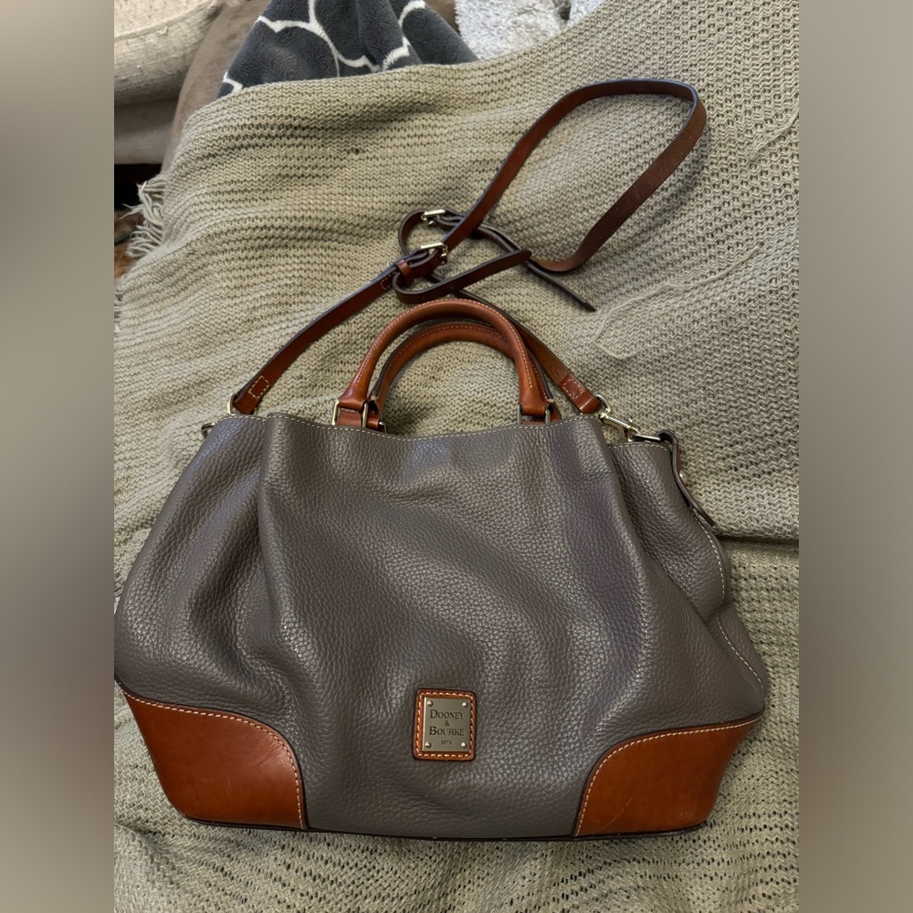 Dooney & Bourke Elephant Gray Pebble Grain Leather Brenna Satchel Bag